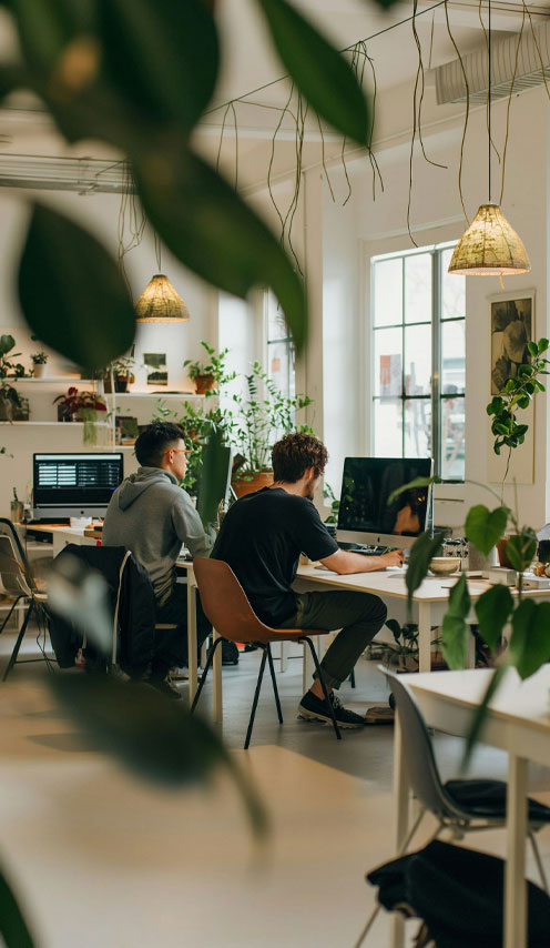 Group of business professionals collaborating at a desk